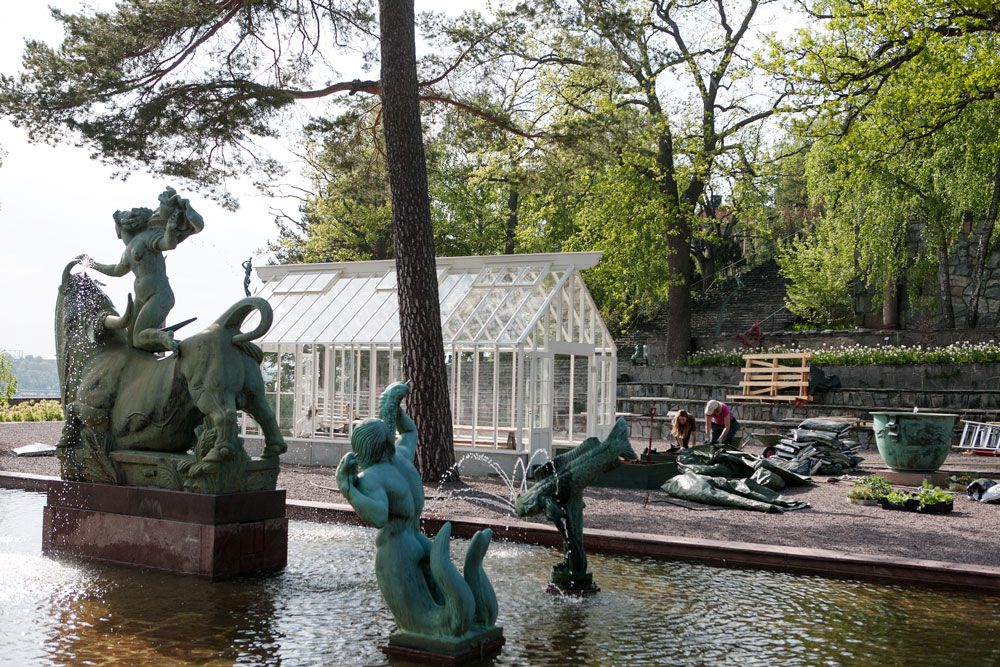 Växthus med sadeltak på Millesgården.