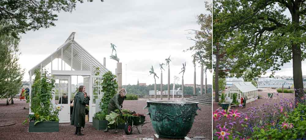 Förberedelser för mingel i växthus.